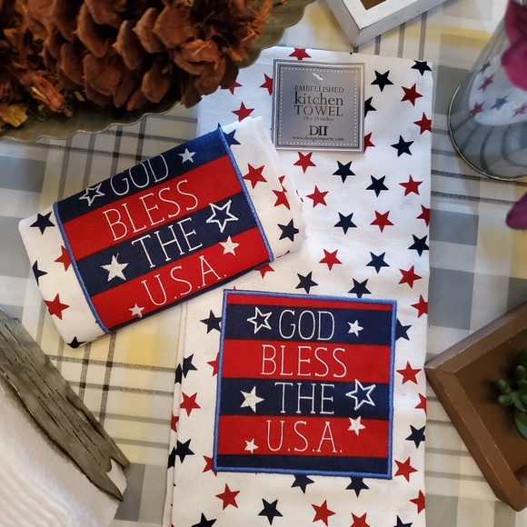 God Bless the USA Tea Towel Red White Blue - Picture 2 of 3